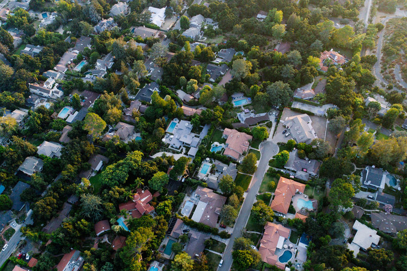 Aerial Neighborhood Rooftop View 
