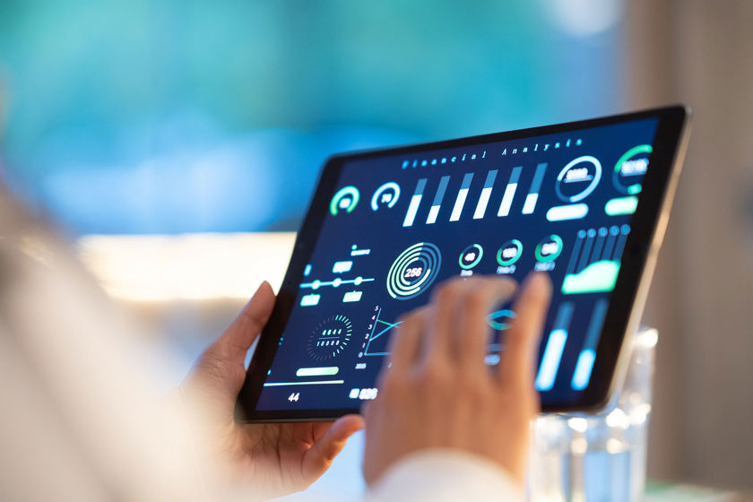 Close Up Of Hand Moving On Tablet Data 