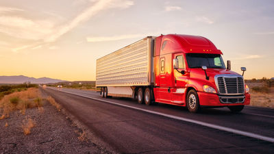 Semi Truck Driving On Desert Highway 