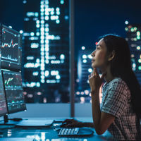 Office Worker Looking At Data In The Evening 