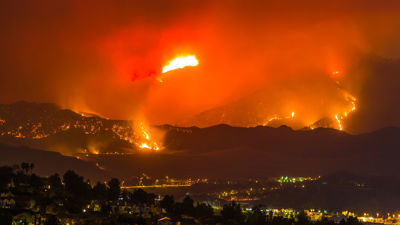 Wildfires Blazing On Hillside Town 