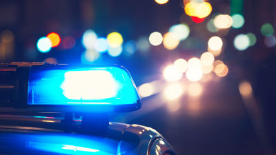 Police Lights During Evening Traffic Stop 