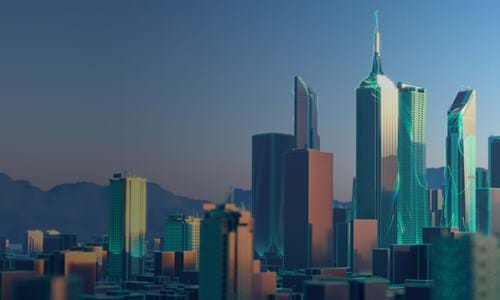 City view with electricity on the buildings