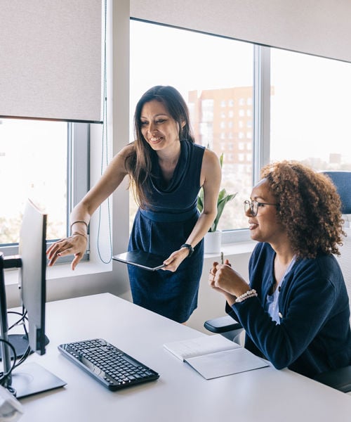 Instructing Colleague On Desktop Computer 