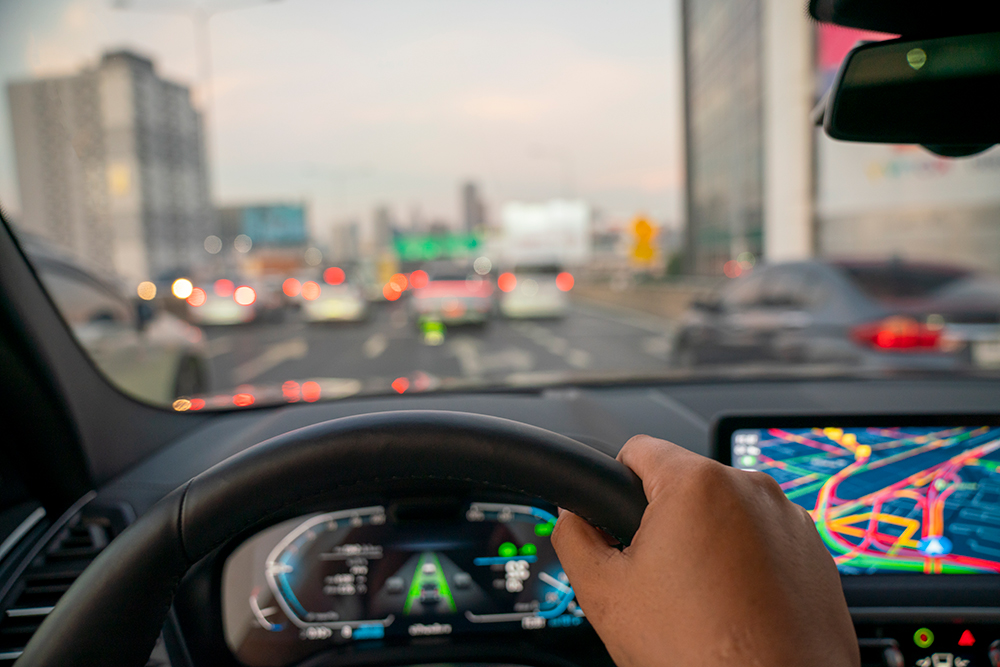 driver using navigation software