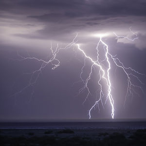 Thunderstorm Lightning Over Ocean 