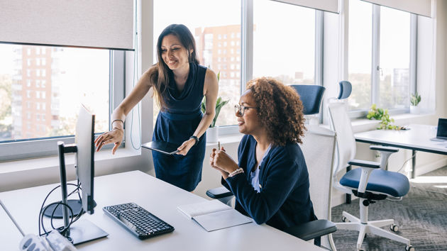 Instructing Colleague On Desktop Computer 