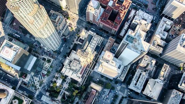 Aerial View Of City Buildings Streets 