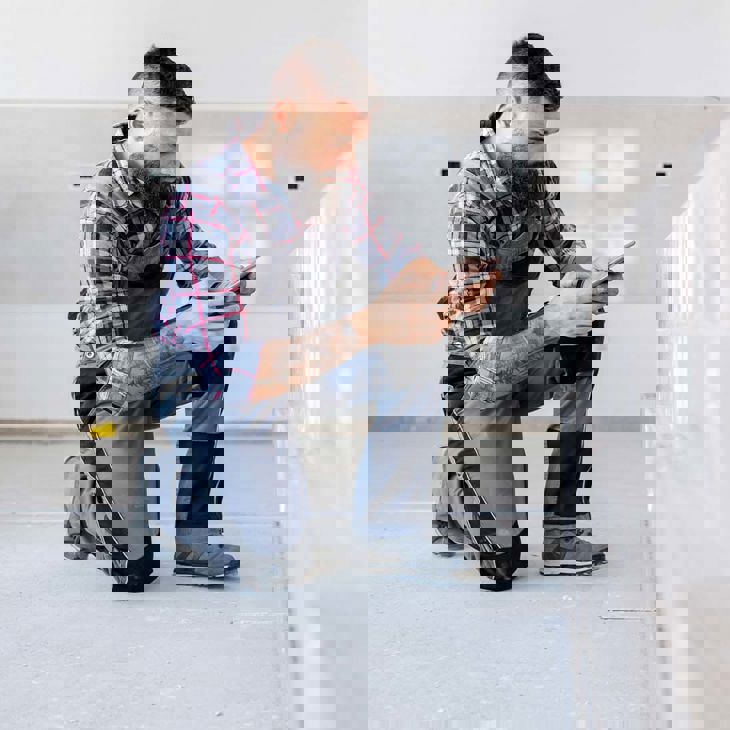 Man Taking Photo Of Building Material 