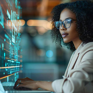 Woman View Data On Large Screen 