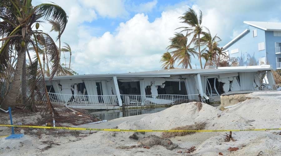 Complete collapse of a single-family home on a slab foundation in Islamorada, Florida. AIR assesses storm damage 2