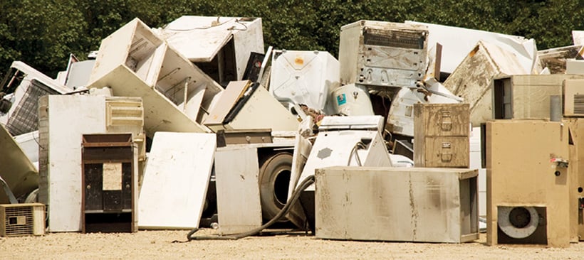 Flood-damaged appliances and furniture in Waverly, Iowa