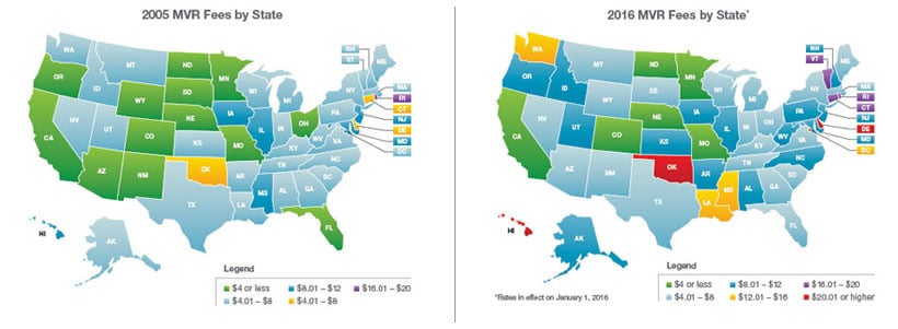 motor vehicle report fee maps 2005 2016